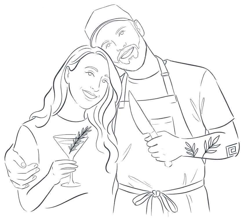 Illustration of Chef Jason Welch and Alexandra Pantelopoulos Welch