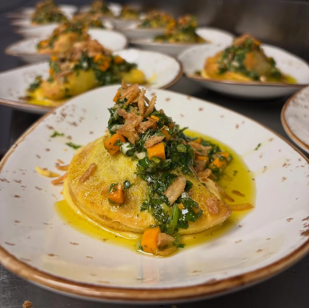 A plated course from a Dining on the Edge pop-up dinner